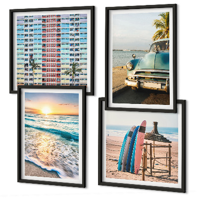 Conjunto de 4 quadros com moldura Vistas do pôr do sol em Miami