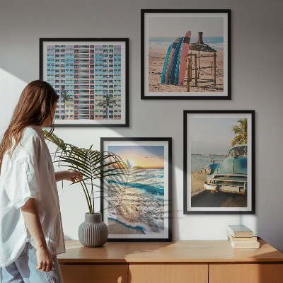 Conjunto de 4 quadros com moldura Vistas do pôr do sol em Miami