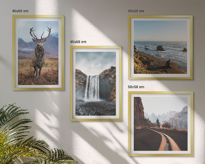 Composição de quadros paisagens montanhosas, cachoeiras, veados, praias