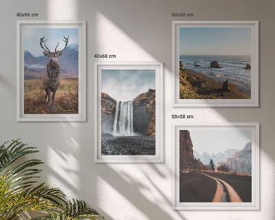 Composição de quadros paisagens montanhosas, cachoeiras, veados, praias