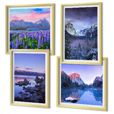 Composição de quadros Paisagens montanhosas, água, campo de flores