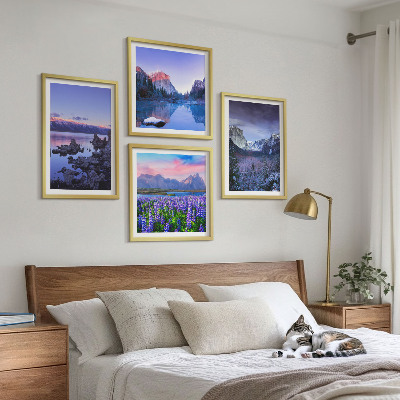 Composição de quadros Paisagens montanhosas, água, campo de flores