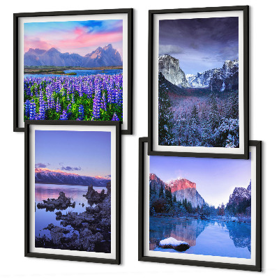 Composição de quadros Paisagens montanhosas, água, campo de flores