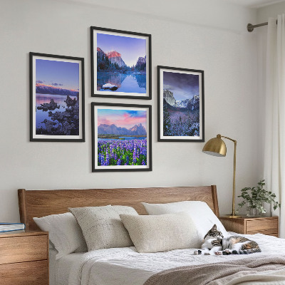Composição de quadros Paisagens montanhosas, água, campo de flores