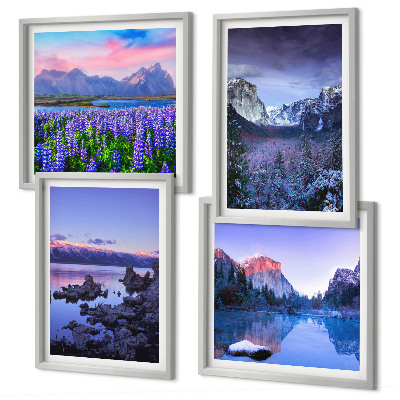 Composição de quadros Paisagens montanhosas, água, campo de flores