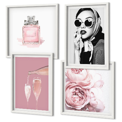 Composição de quadros Acessórios rosa estilosos