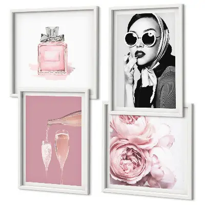 Composição de quadros com acessórios rosa estilosos
