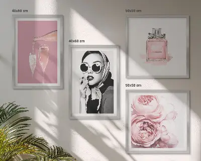 Composição de quadros com acessórios rosa estilosos