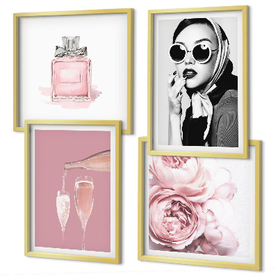 Composição de quadros Acessórios rosa estilosos