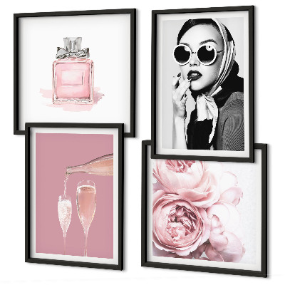 Composição de quadros Acessórios rosa estilosos