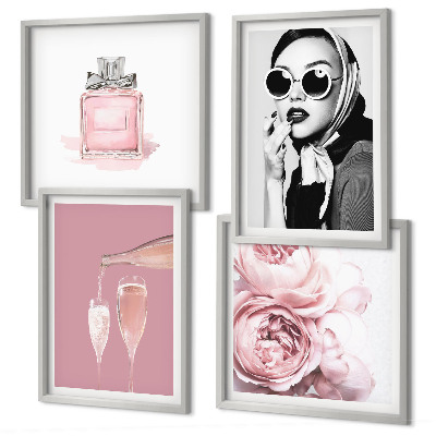 Composição de quadros Acessórios rosa estilosos