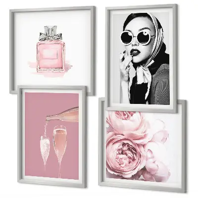 Composição de quadros com acessórios rosa estilosos
