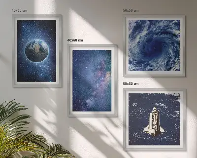 Políptico com moldura estampa de galáxia com tempestade espacial da Terra