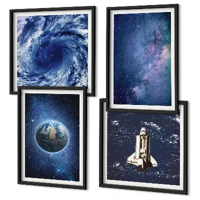 Políptico com moldura estampa de galáxia com tempestade espacial da Terra