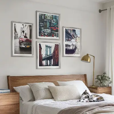 Conjunto de 4 quadros com moldura de carros antigos com temática de áudio retrô Brooklyn