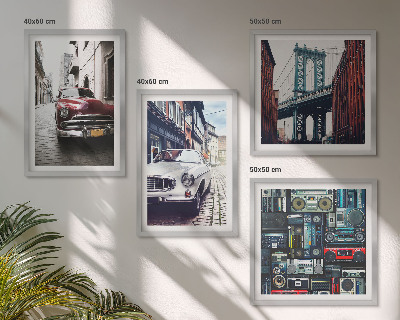 Conjunto de 4 quadros com moldura Carros antigos Brooklyn áudio retrô