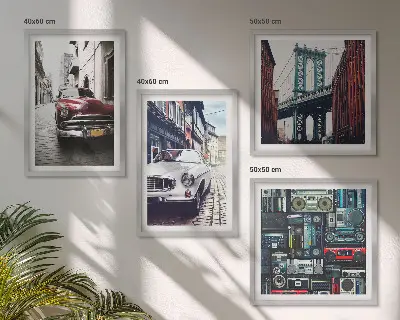 Conjunto de 4 quadros com moldura de carros antigos com temática de áudio retrô Brooklyn