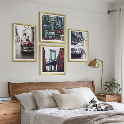 Conjunto de 4 quadros com moldura Carros antigos Brooklyn áudio retrô