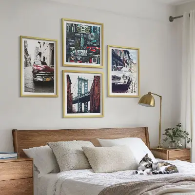 Conjunto de 4 quadros com moldura de carros antigos com temática de áudio retrô Brooklyn
