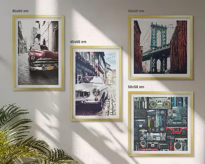 Conjunto de 4 quadros com moldura de carros antigos com temática de áudio retrô Brooklyn