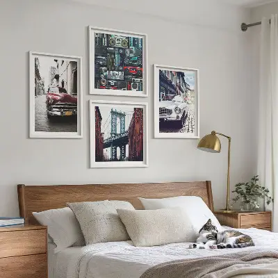Conjunto de 4 quadros com moldura de carros antigos com temática de áudio retrô Brooklyn