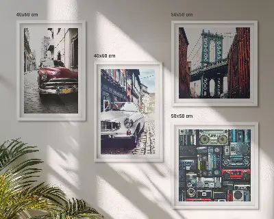 Conjunto de 4 quadros com moldura de carros antigos com temática de áudio retrô Brooklyn