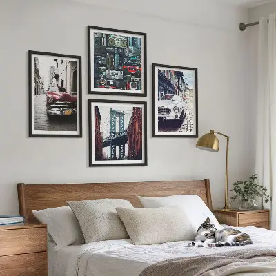 Conjunto de 4 quadros com moldura de carros antigos com temática de áudio retrô Brooklyn