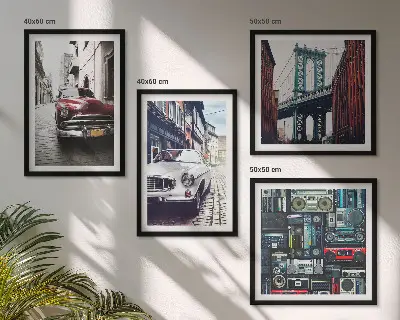 Conjunto de 4 quadros com moldura de carros antigos com temática de áudio retrô Brooklyn