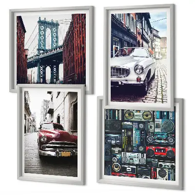 Conjunto de 4 quadros com moldura de carros antigos com temática de áudio retrô Brooklyn