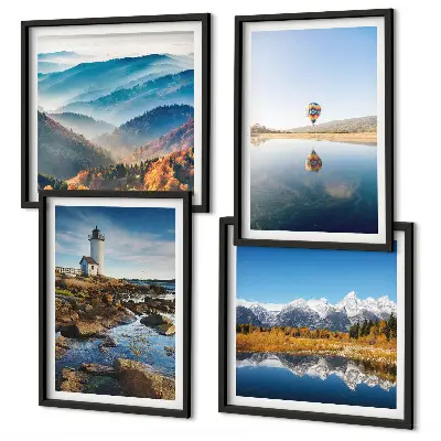 Políptico com moldura vistas da natureza com farol e montanhas
