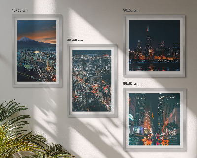 Conjunto de 4 quadros com moldura Vista da cidade a partir da montanha à noite.