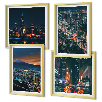 Conjunto de 4 quadros com moldura Vista da cidade a partir da montanha à noite.