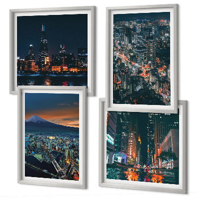 Conjunto de 4 quadros com moldura Vista da cidade a partir da montanha à noite.