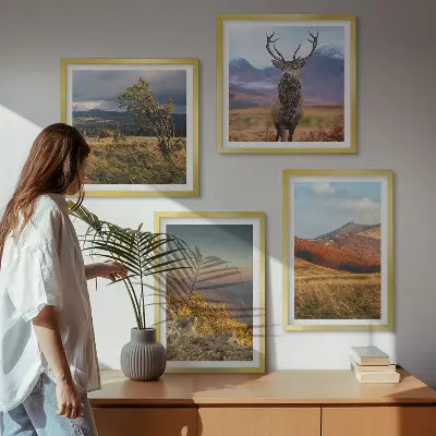 Políptico com moldura paisagens de montanha com relva de veado