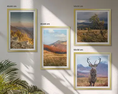 Políptico com moldura paisagens de montanha com relva de veado