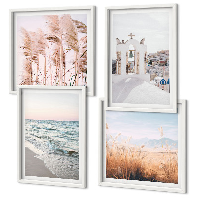 Composição de quadros Plantas, ondas do mar, vista, casas
