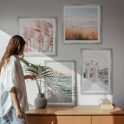 Composição de quadros Plantas, ondas do mar, vista, casas