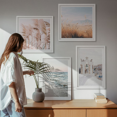 Composição de quadros Plantas, ondas do mar, vista, casas
