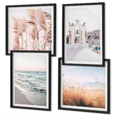 Composição de quadros Plantas, ondas do mar, vista, casas