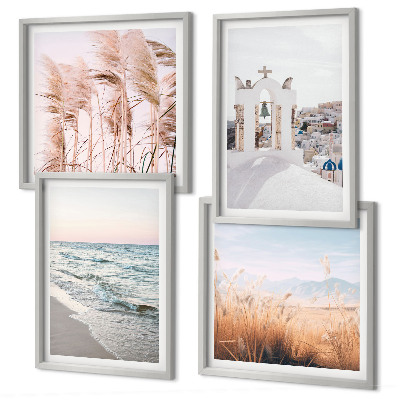 Composição de quadros Plantas, ondas do mar, vista, casas