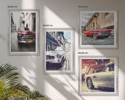 Conjunto de 4 quadros com moldura Carros clássicos nas cidades