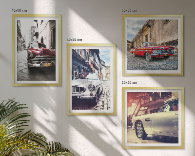 Conjunto de 4 quadros com moldura Carros clássicos nas cidades