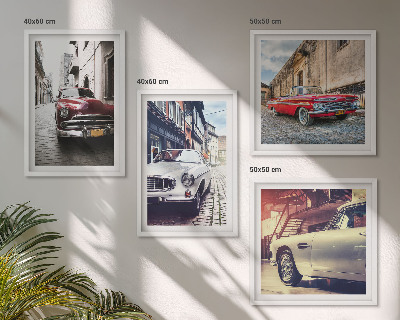 Conjunto de 4 quadros com moldura Carros clássicos nas cidades