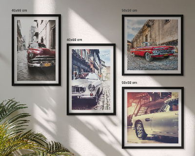Conjunto de 4 quadros com moldura Carros clássicos nas cidades