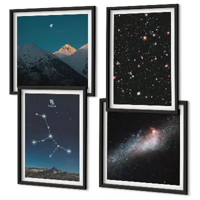 Conjunto de 4 quadros com moldura estampa universo da galáxia de virgem
