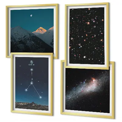 Conjunto de 4 quadros com moldura estampa de constelação de câncer no espaço galáctico