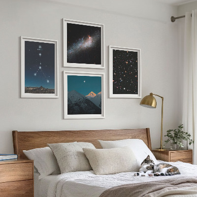 Conjunto de 4 quadros com moldura Constelação de Câncer no espaço, galáxia