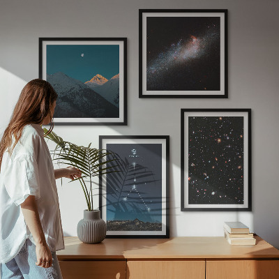Conjunto de 4 quadros com moldura Constelação de Câncer no espaço, galáxia