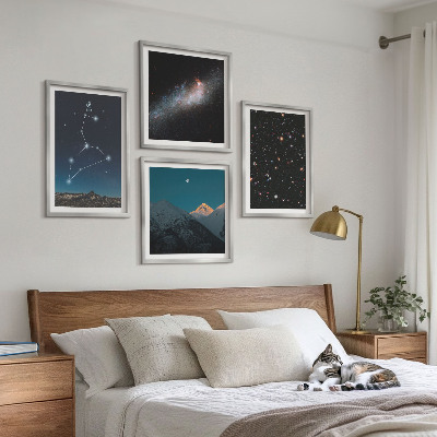 Conjunto de 4 quadros com moldura Galáxia de Leão e Espaço