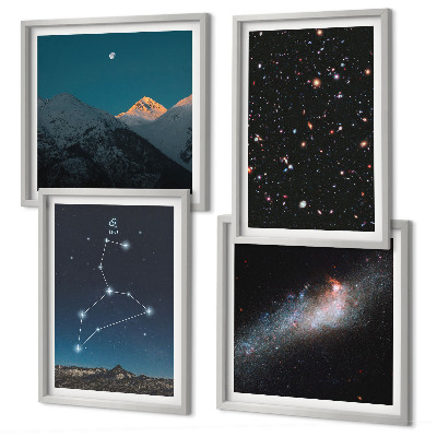 Conjunto de 4 quadros com moldura Galáxia de Leão e Espaço
